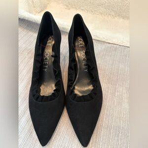 Suede Black Pointed Kitten Heel Pumps for Women